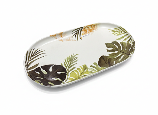 Deco Pride Tropical Leaf Print Ceramic Platter 12"